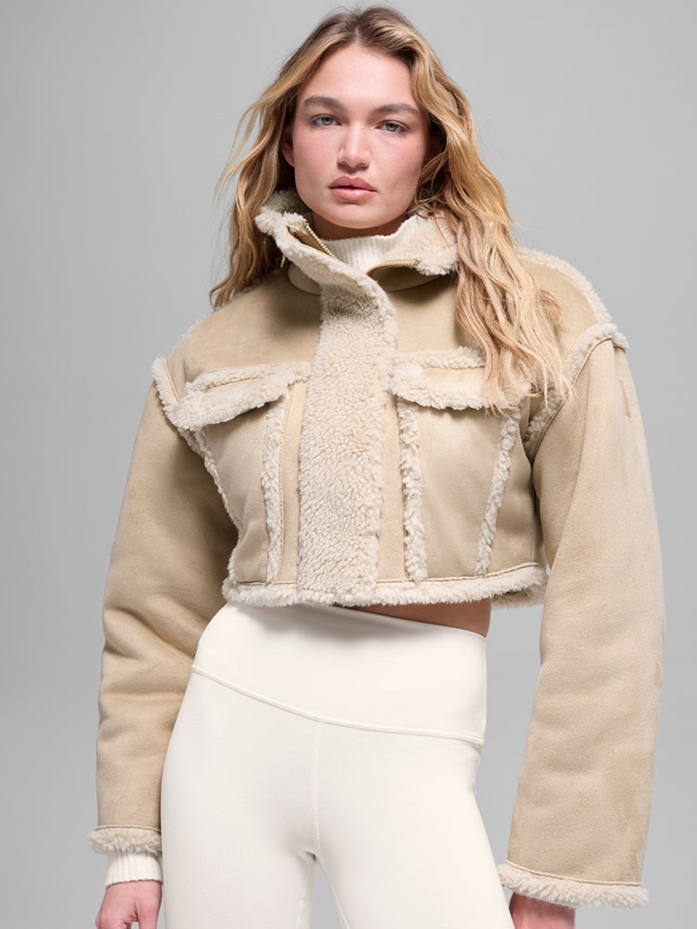 alo Faux Shearling Snowfall Cropped Jacket
